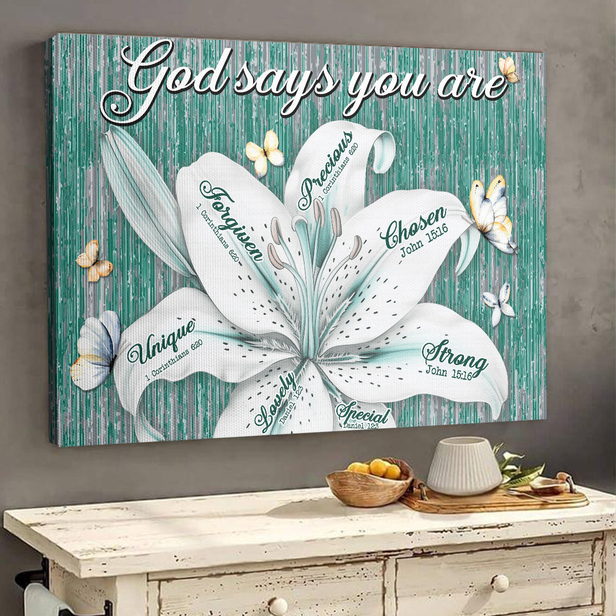 Teesdily | Lily God Says You Are Wall Art, God Says You Are Strong Unique Art Print, Christian Gift Poster No Frame/ Wrapped Canvas