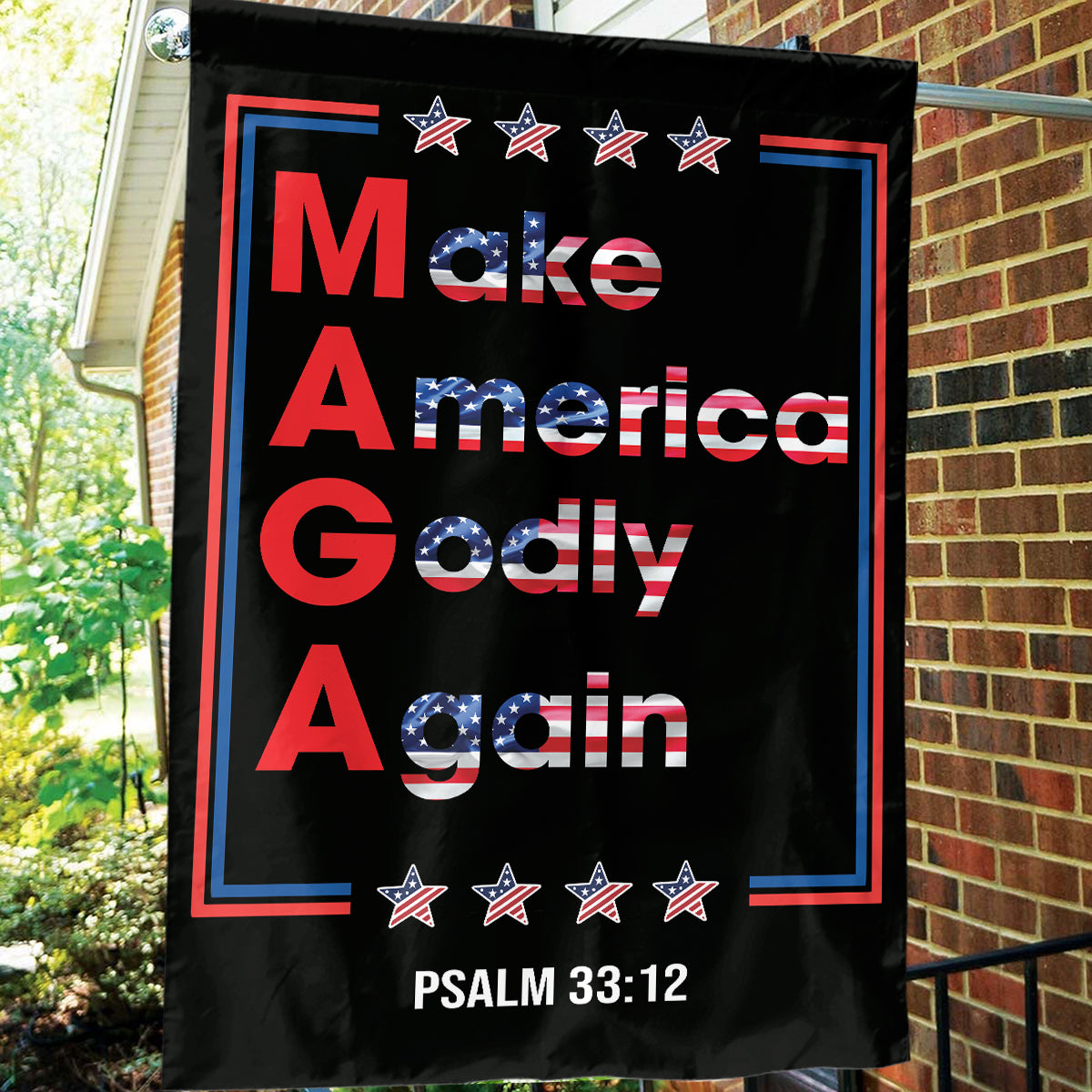 Teesdily | Make America Godly & Again Psalm 33:12 House Flag, Patriotic American Garden Flag, Patriot Outdoor Garden Decor, Christian Gifts