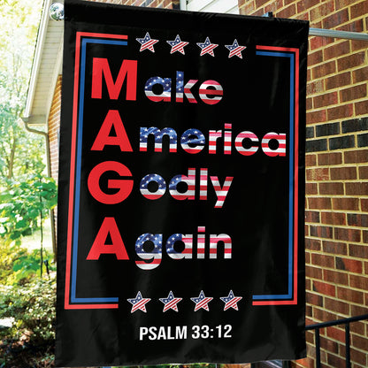 Teesdily | Make America Godly & Again Psalm 33:12 House Flag, Patriotic American Garden Flag, Patriot Outdoor Garden Decor, Christian Gifts