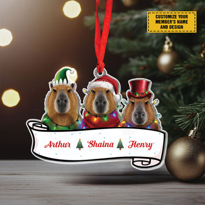 Teesdily | Customized Capybara Christmas Acrylic Ornament, Cute Capybara Xmas Ornament, Christmas Gift, Capybara Lovers Gift