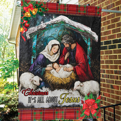 Teesdily | Christmas Jesus Garden Flag, Christmas It's All About Jesus Christian House Flag, Christmas Flag