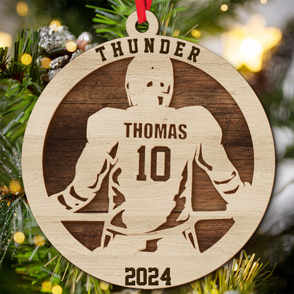 Teesdily | Customized Hockey Ornament, Hockey Player Ornament, 2 Layer Wooden Sports Team Ornament Christmas, Hockey Lover Gifts