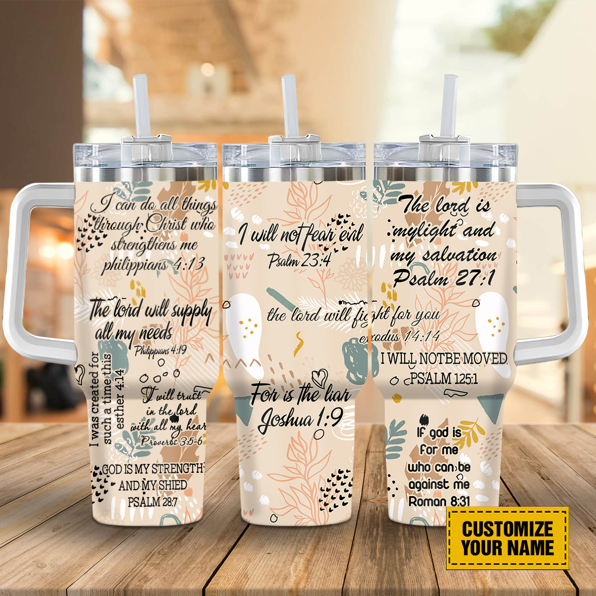 Teesdily | Customized God Bible Verses 40oz Tumbler With Handle, Jesus God Affirmation Insulated Cup, Christian Inspiration Gifts, Personalized Cups