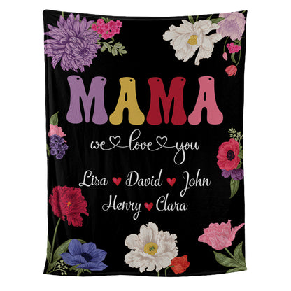 Teesdily | Customized Unique Mothers Day Throw Blanket For Mommy Mama We Love You Fleece Blanket Floral Mom Gifts Best Gifts From Daughter Son