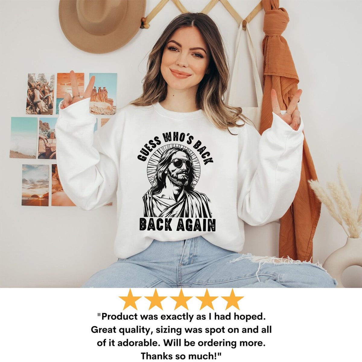 Teesdily | Jesus Christ Portrait Short Sleeve Tshirt Guess Who's Back Back Again Unisex Sweatshirt Hoodie Religious Gift For Christian