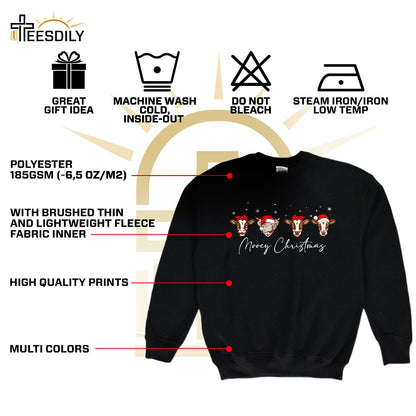 Teesdily | Mooey Christmas Shirt, Christmas Cow Sweatshirt, Funny Cow Christmas Shirt, Farm Christmas Hoodie Mug, Cow Lover Gifts