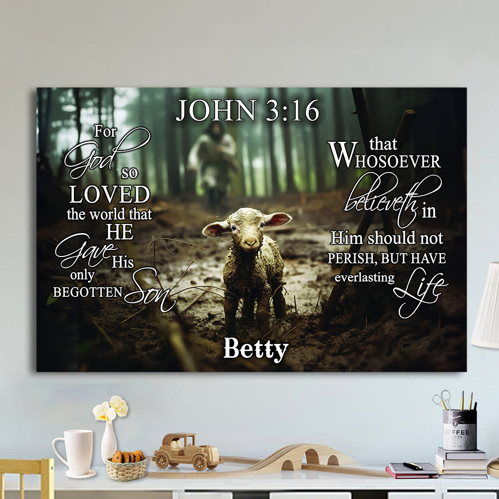 Teesdily | Customized Lion Of Judah And Lamb Of God Christian Poster, For God So Loved The World Canvas Wall Art, Jesus Lover Gift