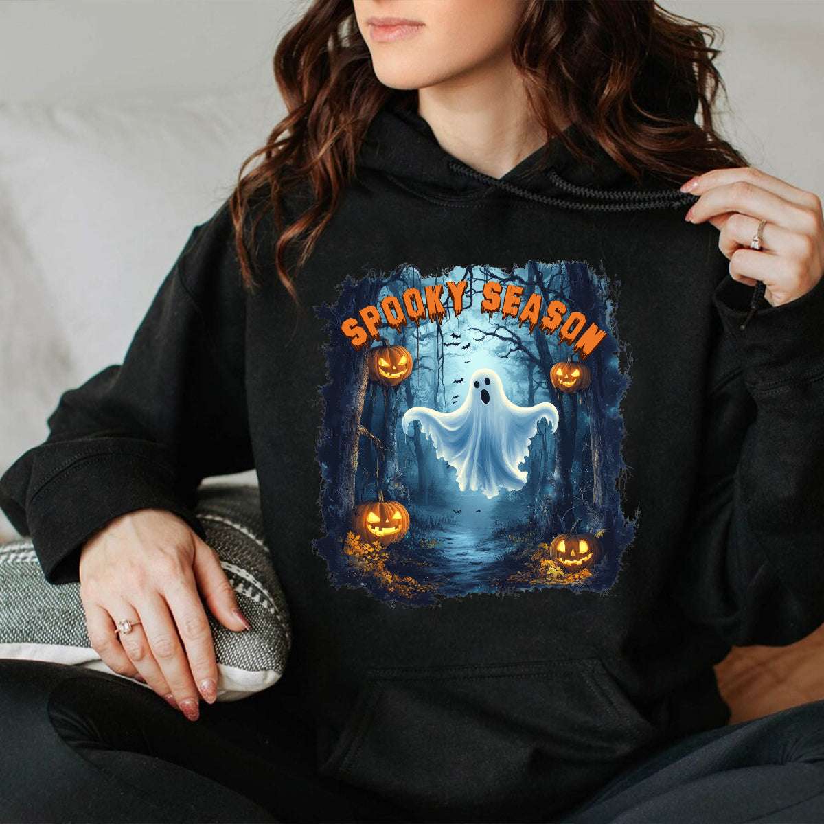 Teesdily | Halloween Ghost Pumpkin Shirt, Spooky Season Sweatshirt, Pumpkin Spooky Vibe Hoodie, Halloween Party Shirt For Women, Fall Pumpkin Tee Gift