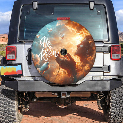 Teesdily | Jesus He Is Risen Spare Tire Protector Car, Jesus Christ Car Accessories, Faith Believers God Gifts, Spiritual Spare Tire Cover 27"-34"