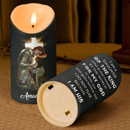 Teesdily | Customized Woman Warrior Jesus LED Candle Without Battery, I Am A Daughter Of The King Christ Candle, Prayer Faith Gift