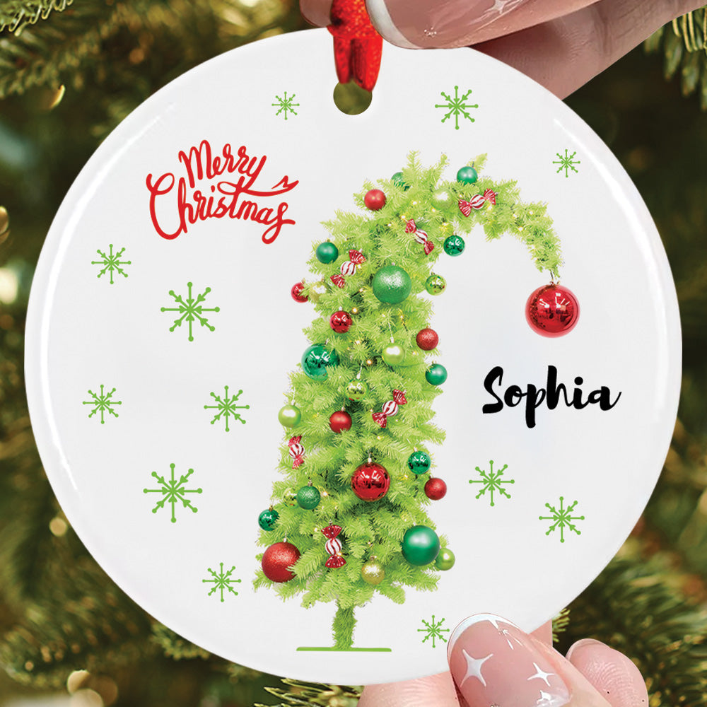 Teesdily | Customized Merry Christmas Ornament, Green Christmas Tree Ornament Decor, Ceramic Ornament Christmas Decoration Gift