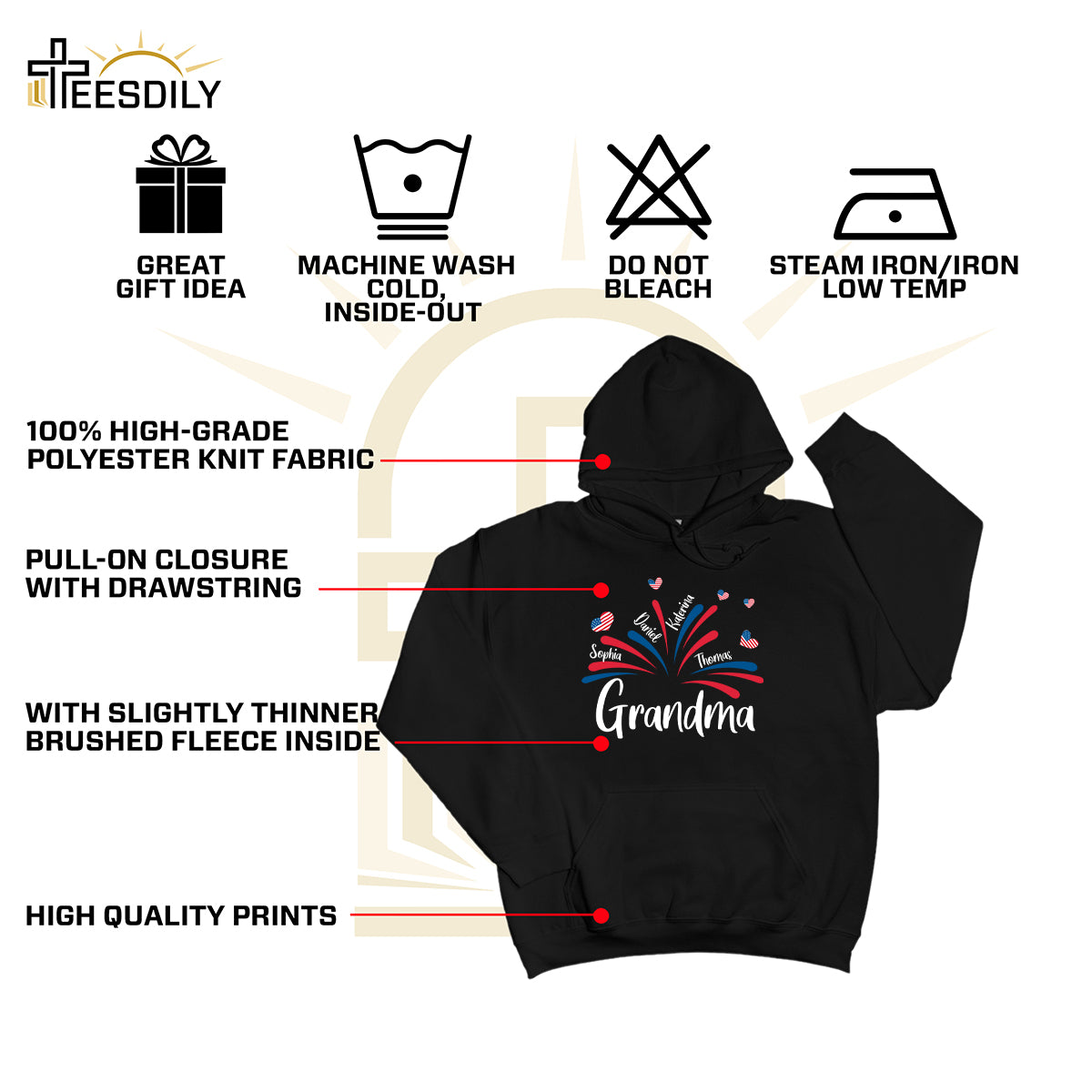 Teesdily | Customized Grandma American Flag Shirt, Fireworks Heart Mom Sweatshirt, Mama And Kids T-Shirt, Mom Papa Mug Cup, Independence Day Gifts