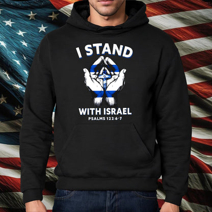 Teesdily | I Stand With Israel Back Design Tshirt, Jesus Hoodie Sweatshirt Mug, Israel Flag Shirt, Israel Support Gifts