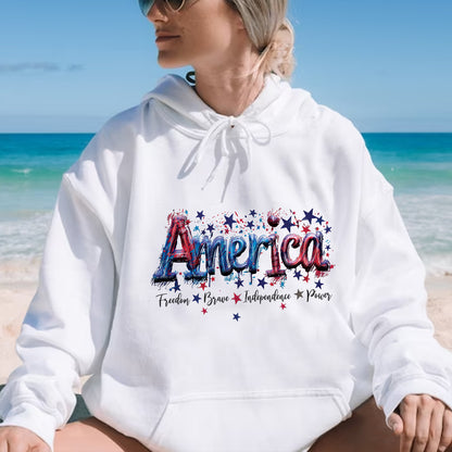 Teesdily | America Shirt, Freedom Brave Independence Power, Indepdence Day Sweatshirt Hoodie, American Pride Gifts Mug