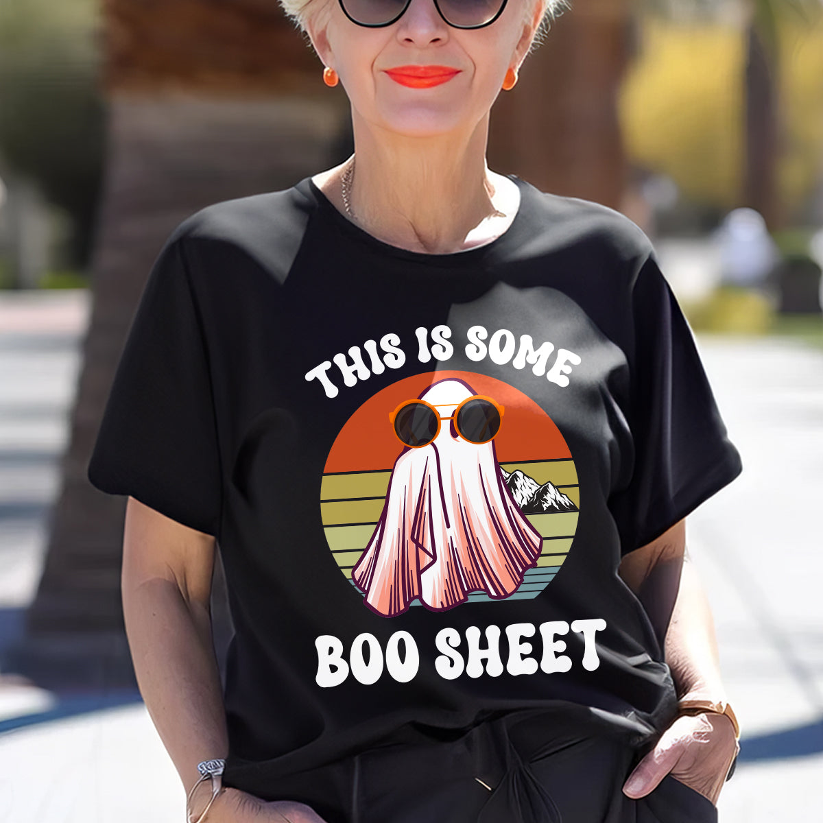 Teesdily | This Is Some Boo Sheet Shirt, Breast Cancer Boo Sheet Sweatshirt, Retro Halloween Boo Ghost Costume Hoodie Mug