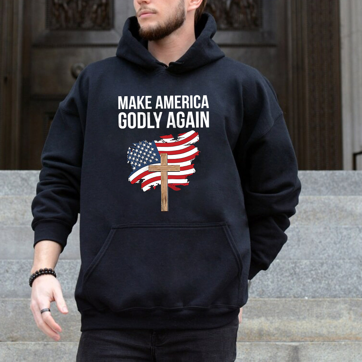 Teesdily | Jesus Cross Patriotism American Shirt, Make America Godly Again Jesus Shirt, Independence Day Unisex Tshirt Hoodie Sweatshirt Mug