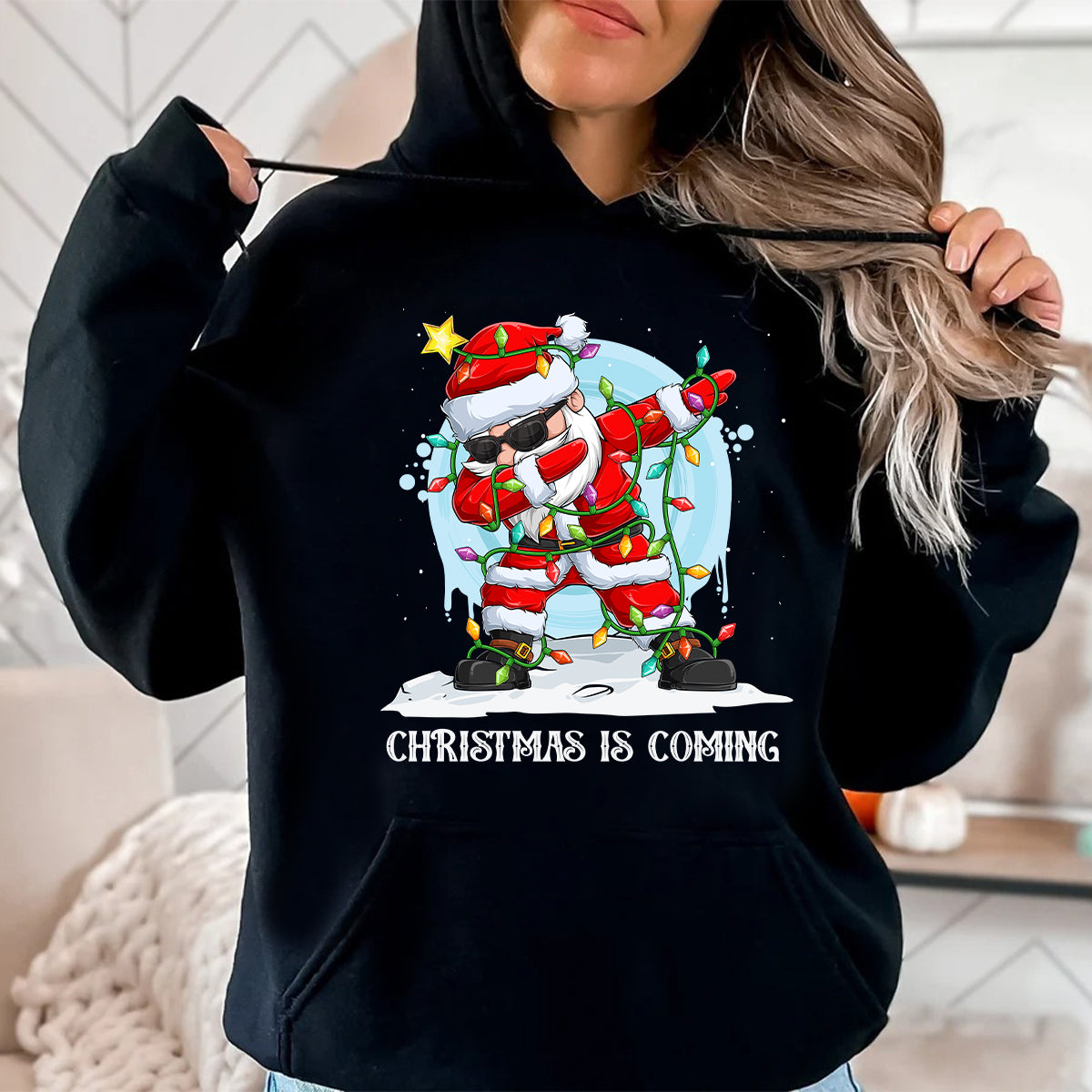 Teesdily | Funny Santa Dancing Shirt, Christmas Is Coming Sweatshirt, Santa Christmas Lights Hoodie, Family Matching Shirt For Holiday