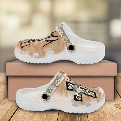 Teesdily | Jesus Walk By Faith Backstrap Clogs Jesus Cross Leopard Print Classic Clogs God Cross Floral Clogs Religious Kid And Adult Eva Clog