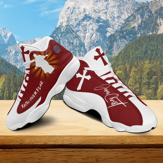 Teesdily | Jesus Cross Basketball Shoes, Faith Over Fear Sport Shoes, Unisex Shoes With Thick Sole, Christian Lover Gift