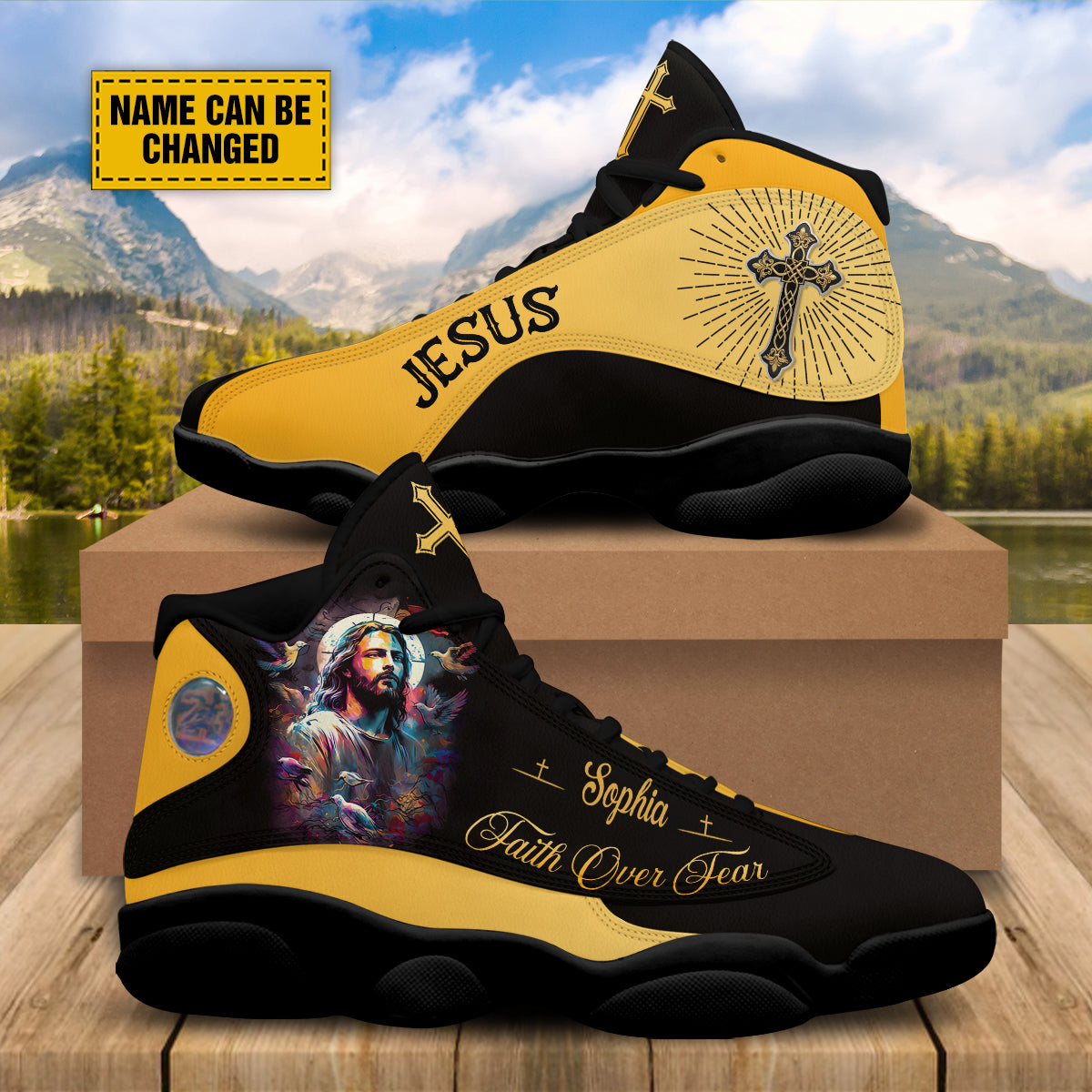 Teesdily | Customized Jesus Portrait Colorful Running Shoes Walk By Faith Jesus Sport Shoes Personalized Gift For God Believer Christian