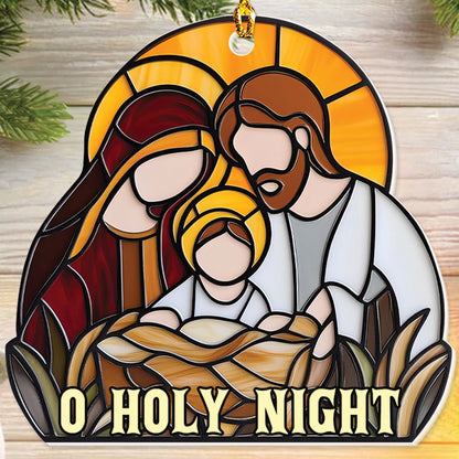 Teesdily | Jesus O Holy Night Christmas Ornament, Jesus Christ Nativity Stained Glass Print Ornament 2D, Holy Family Ornament Xmas