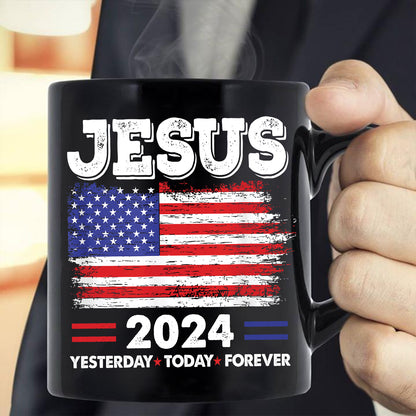 Teesdily | Jesus American Flag Shirt, Jesus 2024 Yesterday Today Forever Tee Sweatshirt Hoodie Mug, Christian American Patriotism Gifts