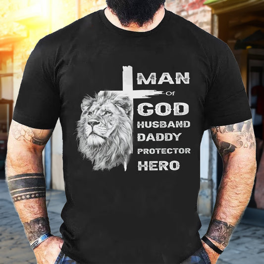 Teesdily | Jesus Lion Cross Shirt, Man Of God Husband Daddy Protector Hero, Jesus Lover Gift, Unisex Tshirt Hoodie Sweatshirt Mug