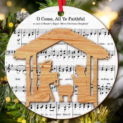 Teesdily | Jesus Nativity Scene Ornament, Music Sheet Nativity Christmas Ornament, Christ Birth 2 Layered Wood Ornament Xmas Gift