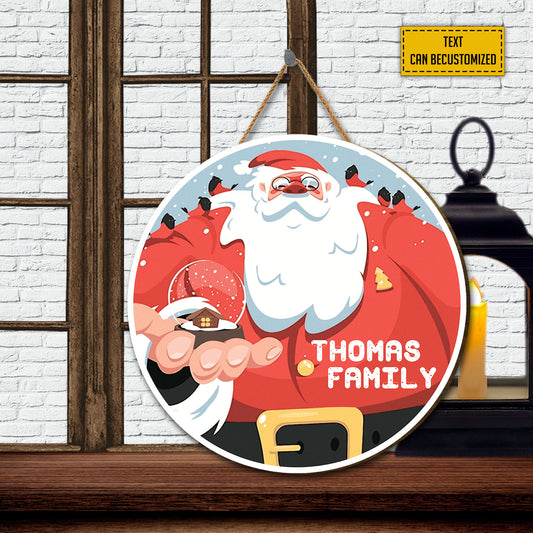 Teesdily | Customized Grandpa Santa Claus Holy Night Jingle Bell Christmas Wood Sign Home Decoration Christmas Gift Outdoor Sign