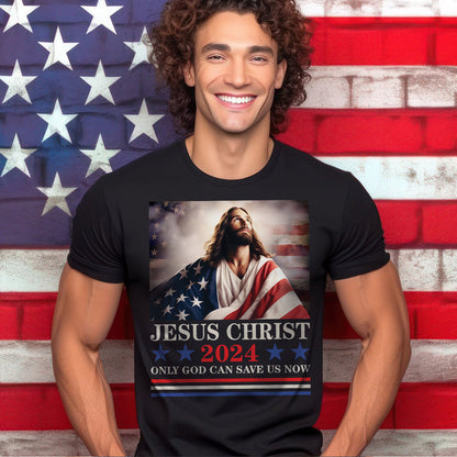 Teesdily | Jesus American Flag Shirt, Jesus Christ 2024 Only God Can Save Us Now Tee Sweatshirt Hoodie Mug, Independence Day Gifts, Jesus Lovers Gifts