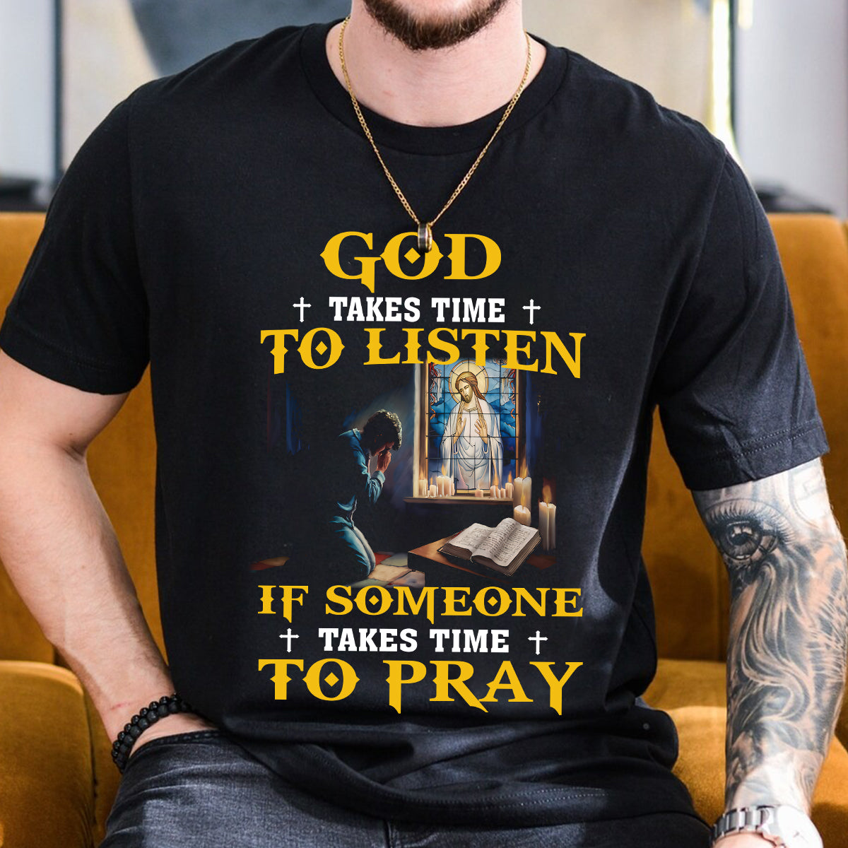 Teesdily | God Takes Time To Listen If Someone Takes Time To Pray Shirt Christian Gift Unisex T-shirt Hoodie Sweatshirt Size S-5XL / Mug 11-15oz