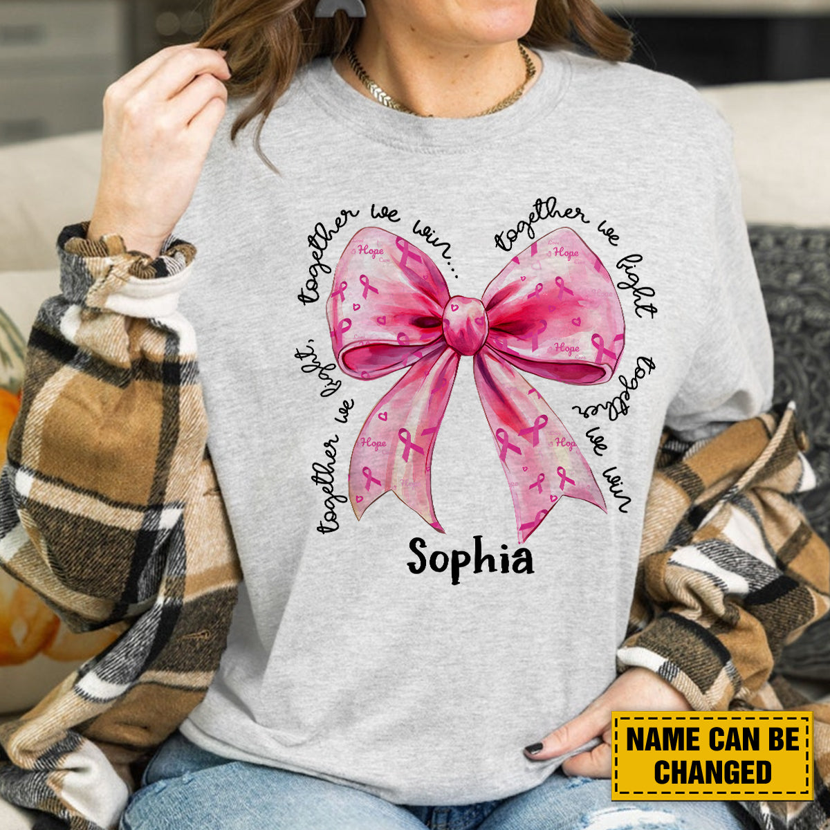 Teesdily | Custom In October We Wear Pink Shirt, Bow Coquette Breast Cancer Awareness Sweatshirt, Together We Fight We Win Hoodie Mug, Warrior Fighter