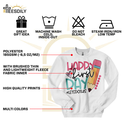 Teesdily | Happy First Day Of School Shirt, Back To School Sweatshirt Hoodie Mug, Cute Teacher Pencil Tee, Gift For Teachers