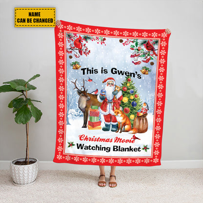 Teesdily | Custom Name Christmas Movie Fleece Blanket, Christmas Woodland Animal Sherpa Blanket, Cardinal Xmas Theme Personalized Sofa Blanket Gifts