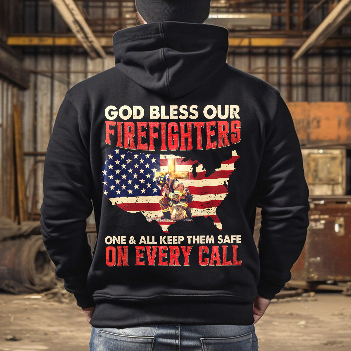 Teesdily | American Flag Firefighter Streetwear Hoodie, God Bless Our Firefighter Tshirt Sweatshirt, Firefighter Mug, Independence Gift For Fireman