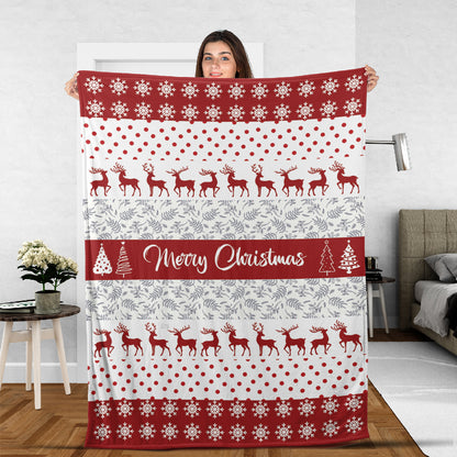 Teesdily | Christmas Reindeer Fleece Blanket Merry Christmas Snowflake Sherpa Fleece Xmas Holiday Throw For Bed Best Gift For Friends Family