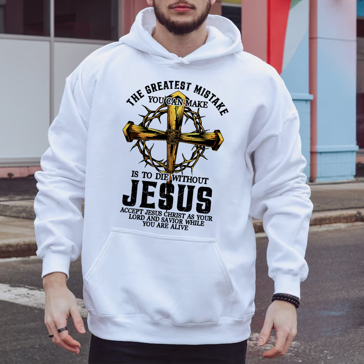 Teesdily | Jesus Cross Crown Light Shirt, The Greatest Mistake You Can Make Is To Die Without Jesus Unisex Tee Hoodie Sweatshirt Mug, Jesus Lovers Gifts