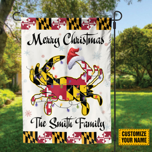 Teesdily | Customized Maryland Crab Christmas Flag Garden, Merry Christmas Maryland House Flag, Crab Santa Yard Flag Banner Decor, Christmas Gift