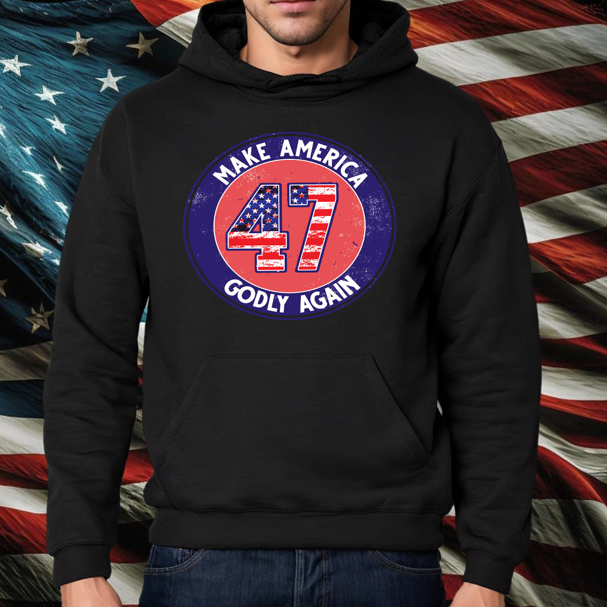 Teesdily | Make American Godly Again Shirt, American Flag Sweatshirt Hoodie Mug, Fight For America 2024 T-shirt, American Pride Tee, Patriotic Gift