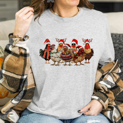 Teesdily | Christmas Chickens Shirt, Farming Chicken Christmas Sweatshirt, Funny Christmas Farm Hoodie Mug, Chicken Lovers Gift