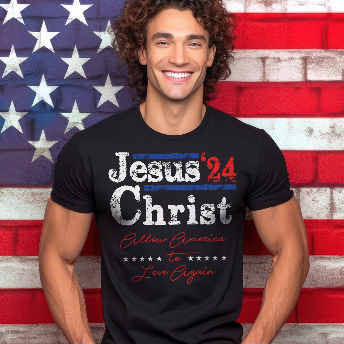 Teesdily | Jesus Christ Allow America To Love Again Jesus Shirt, Patriotism Men's Shirt, Independence American Sweatshirt Hoodie Mug, Christian Gifts