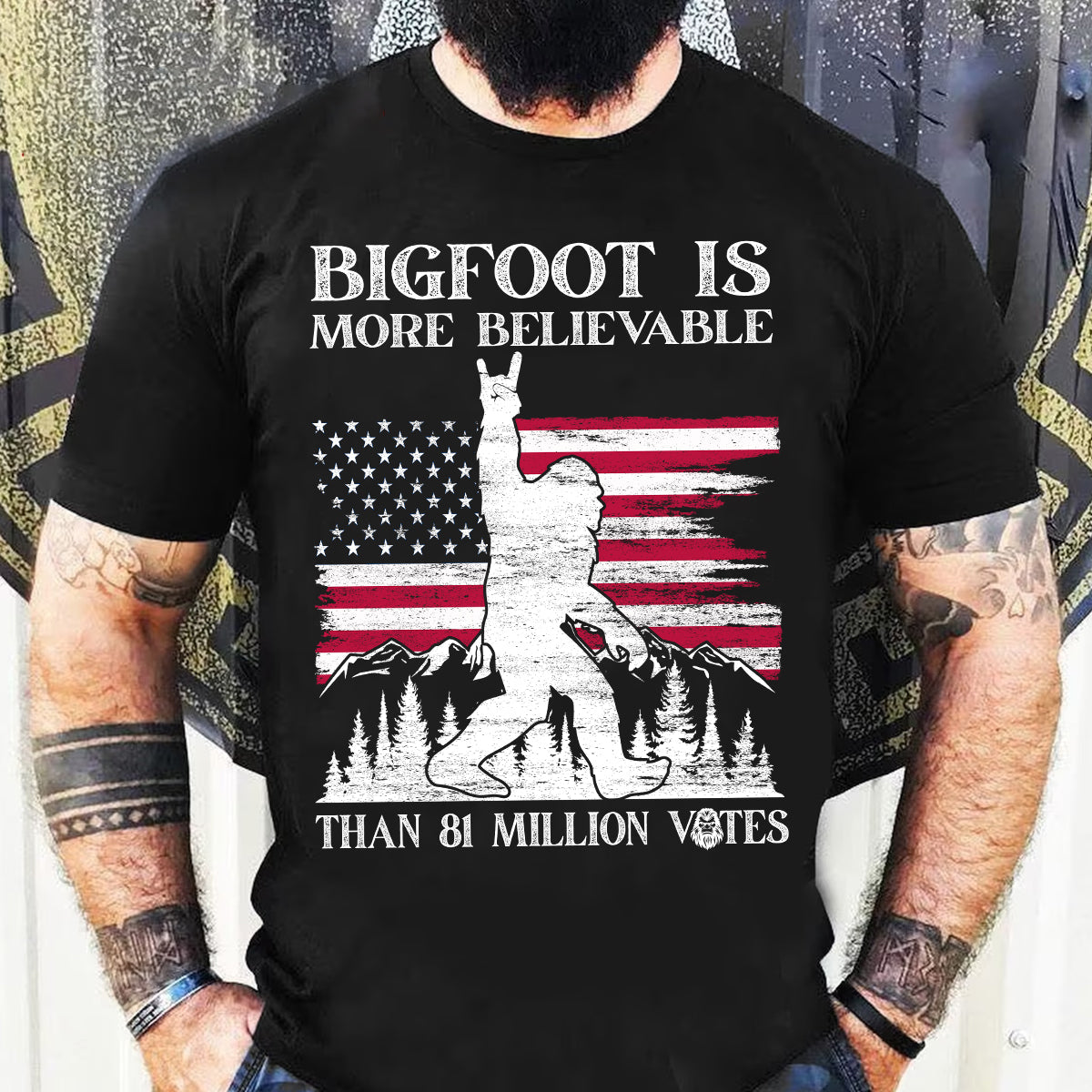 Teesdily | Bigfoot American Flag Shirt, Bigfoot Is More Believable Hoodie Sweatshirt, Independence Day Gift, Patriotic Unisex Hoodie Sweatshirt Mug