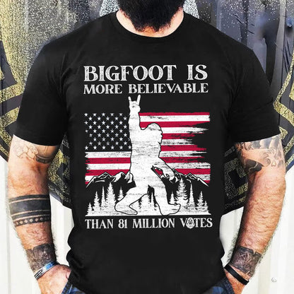 Teesdily | Bigfoot American Flag Shirt, Bigfoot Is More Believable Hoodie Sweatshirt, Independence Day Gift, Patriotic Unisex Hoodie Sweatshirt Mug