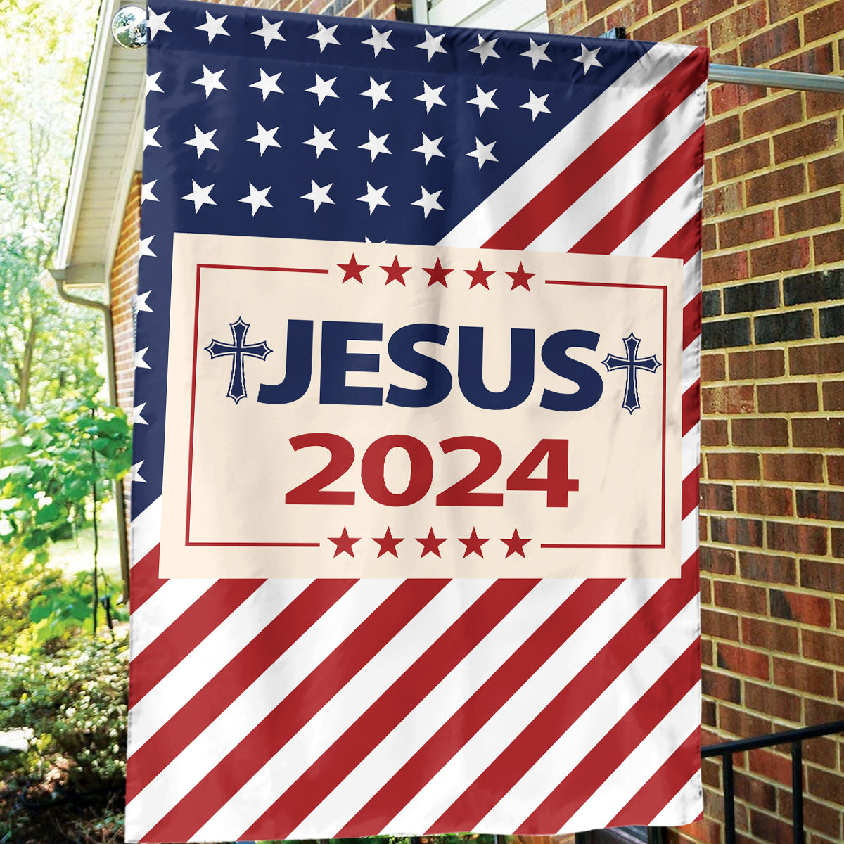 Teesdily | Jesus Take America Back 2024 Garden Flag, Make America Great Again House Flag, Christ Patriot Yard Outdoor Decor, Jesus Lovers Gifts