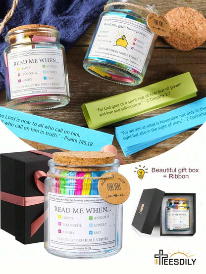 Teesdily | Christian Bible Verses Jar Jesus Gift, Read Me When Bible Verse Jars With Gift Box, Christmas 2024 Gift, Family Special Gift