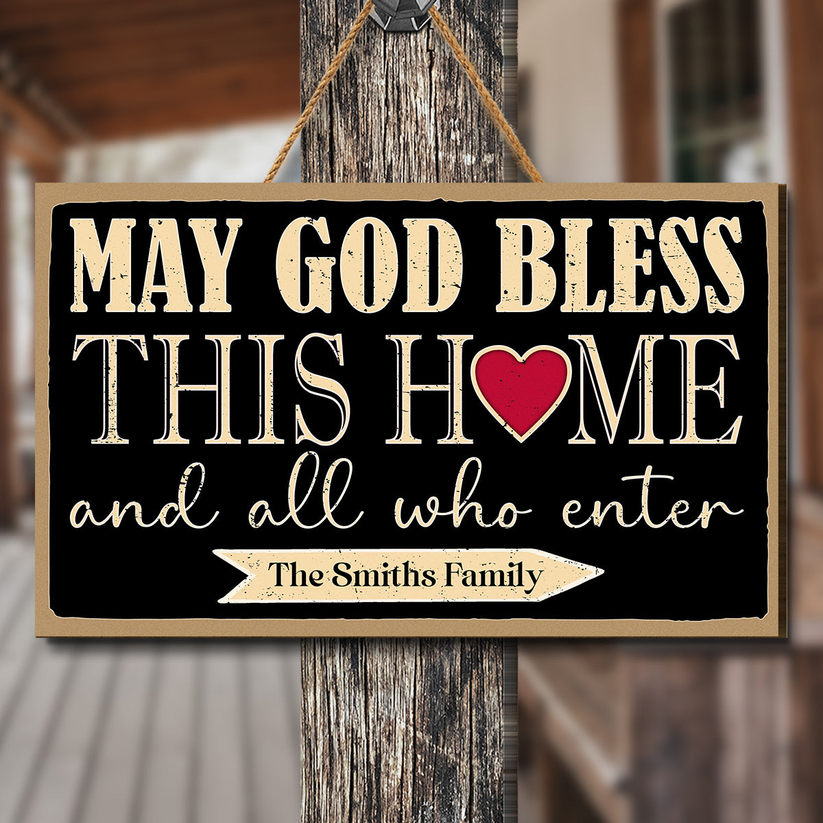 Teesdily | Personalized Jesus Wood Sign, May God Bless This Home And All Who Enter Welcome Sign, Jesus Christmas Sign