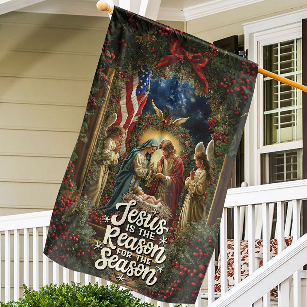 Teesdily | Jesus Nativity Christmas Flag, Jesus Is The Reason For The Season Christmas Garden Flag, Christmas Gift Decor Home