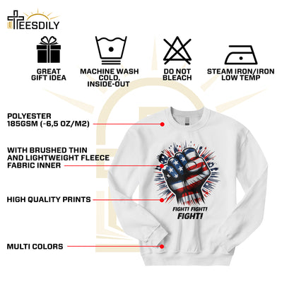 Teesdily | American Fight Unisex Shirt, Hand Fist American Flag Sweatshirt Hoodie Mug, American Pride Crewneck Shirt, Patriotic Gifts