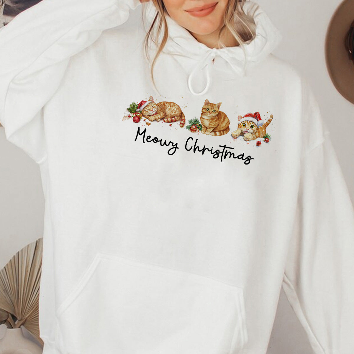 Teesdily | Meowy Christmas Shirt, Meowy Christmas Sweatshirt, Cat Christmas Hoodie Mug, Merry Christmas Cat Shirt, Cat Lover Gift