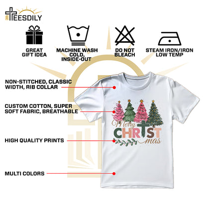 Teesdily | Merry Christmas Shirt, Jesus Christmas T-shirt, Christian Christmas Tree Sweatshirt, Holiday Christmas Hoodie Mug Gift